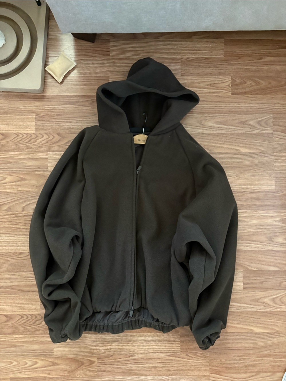 Men's Hooded Zip Sweater in Brown Size L